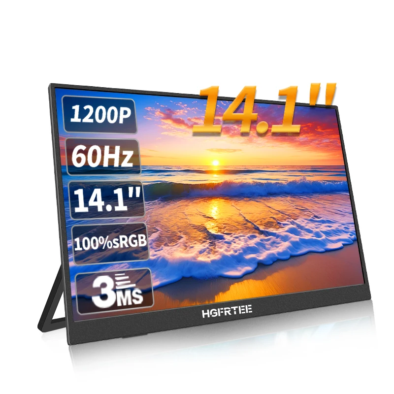HGFRTEE 14,1 Zoll mobiler tragbarer Monitor IPS Zweiter Spielbildschirm Erweitertes Display für Laptop mit Halterung für Xbox/Raspberry Pi Image