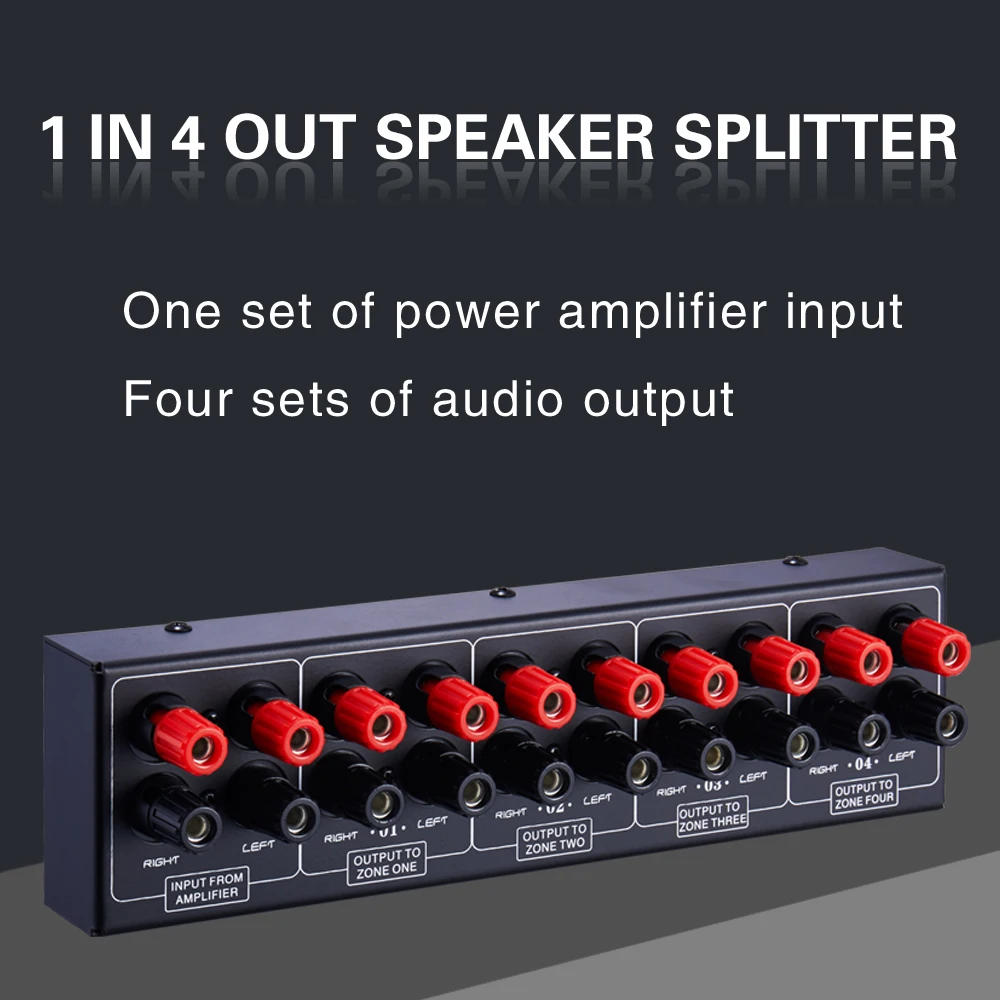 Passiver 1-IN-4-OUT Verstärker/Lautsprecher Splitter Box Distributor Audio Switcher Image
