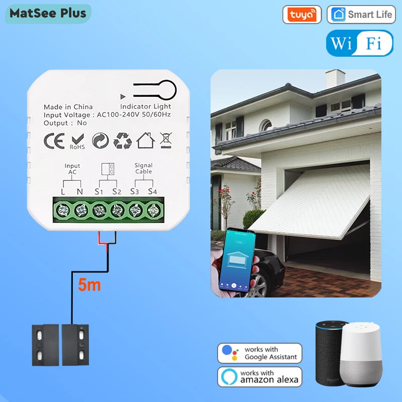Tuya Smart WiFi Garagentor-Schiebetoröffner, kabellose Fernbedienung und Zeit mit App, unterstützt Alexa Google Home AC100–240 V Image