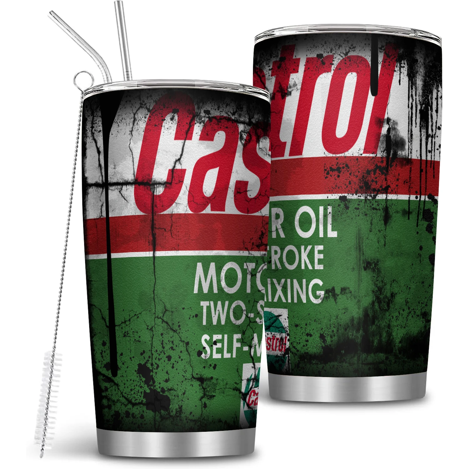 20Oz Motoröl-Edelstahl-Doppelwand-Isolierbecher Vakuum-Trinkflasche mit Strohhalm und Deckel für kalte und heiße Getränke – Ingenieur-Geschenke Image