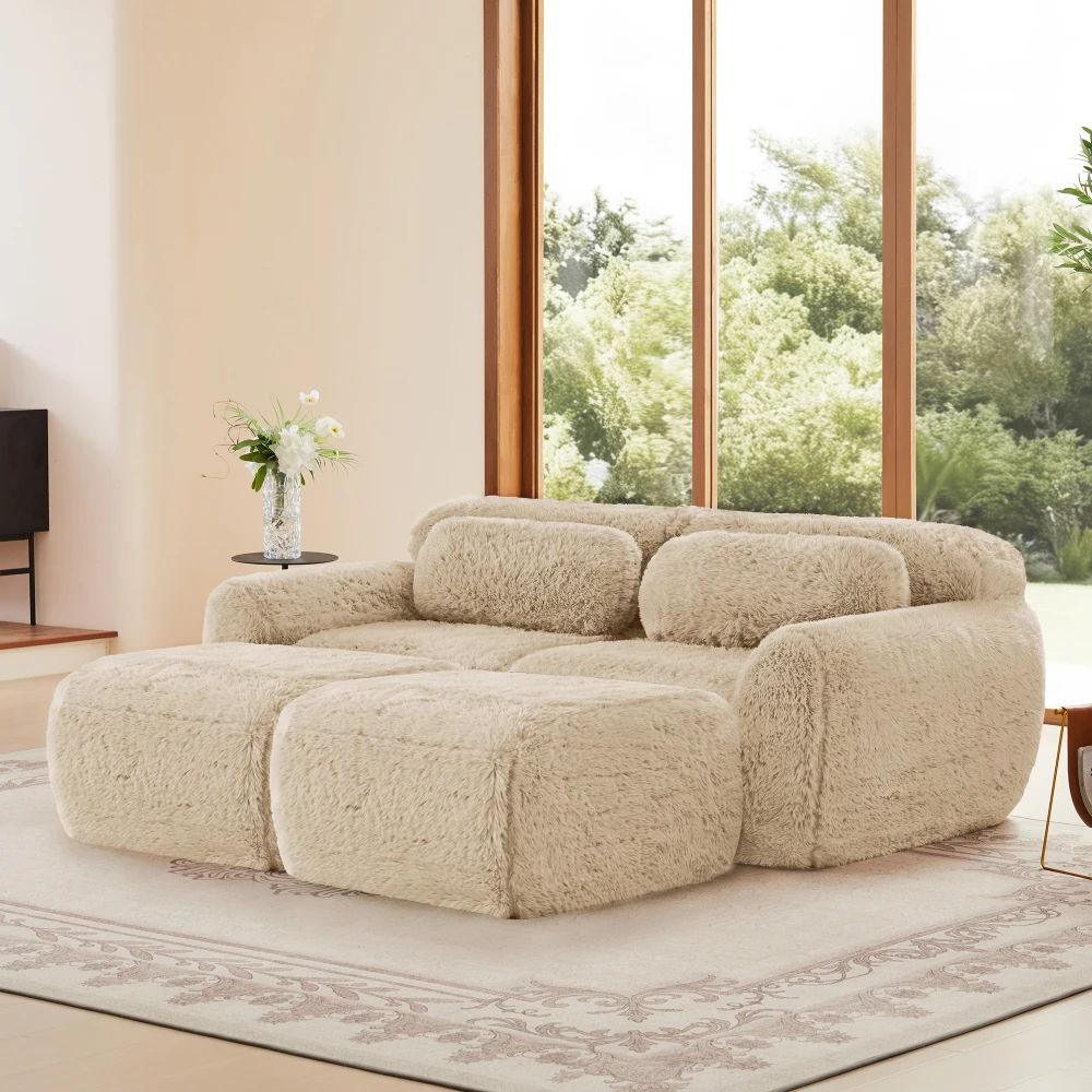 Cloud-Sofa ohne Knochen, weicher Plüschstoff, modulares Schlafsofa mit 2 Ottomanen, Zweisitzer-Sofas, ohne Montage, für Wohnzimmer Image