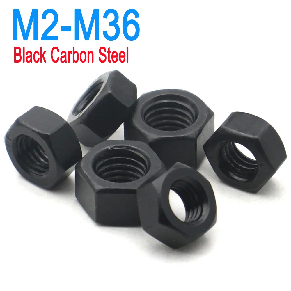 M2-M24 Hochfeste Sechskantmuttern aus Kohlenstoffstahl der Güteklasse 8.8, Schwarz Finish, Grobgewinde, Maschinenverbindungs-Sicherungsmuttern Image