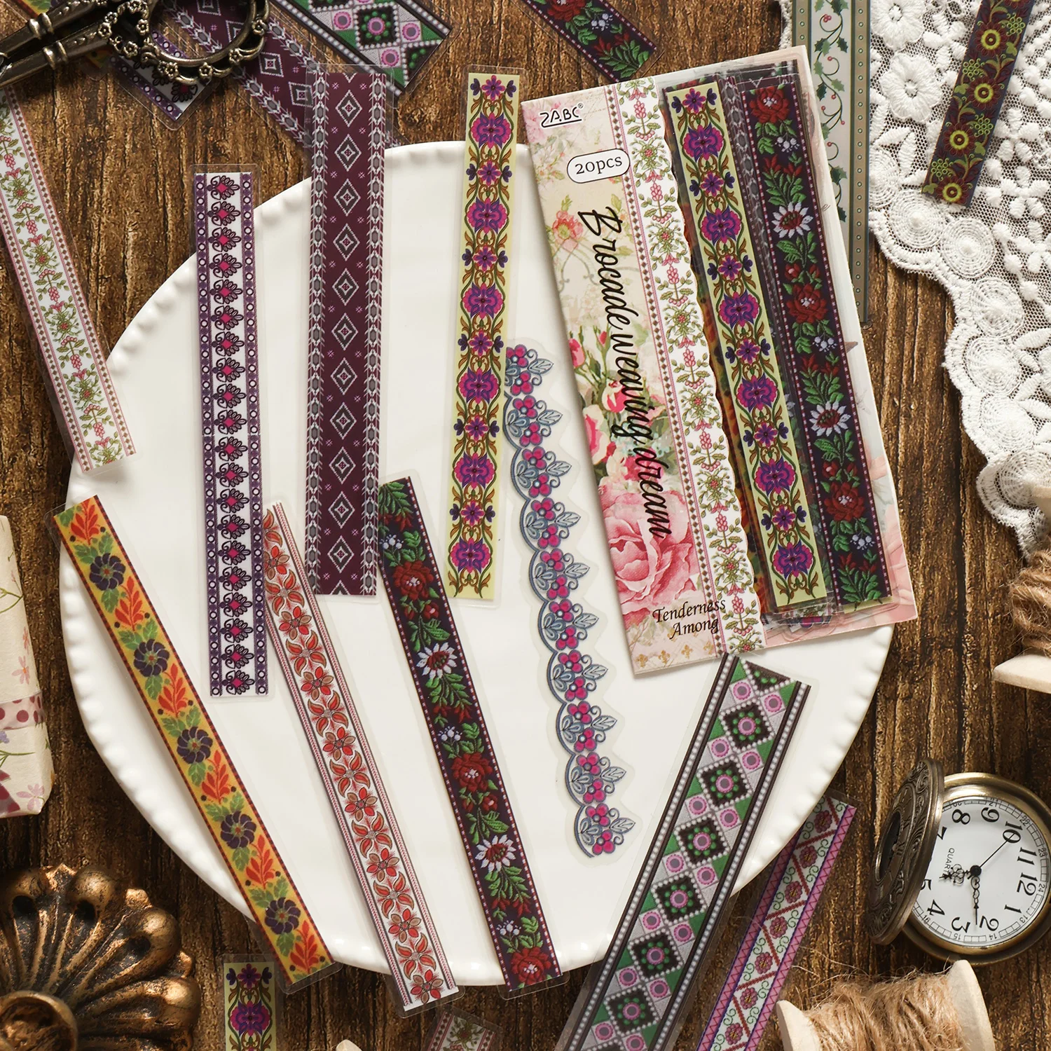 20 Stück Blumen-Serie PET-Aufkleber für Scrapbooking, Tagebuch, DIY, Spitzen-Basismaterial, Collage, Dekorative Sticker Image