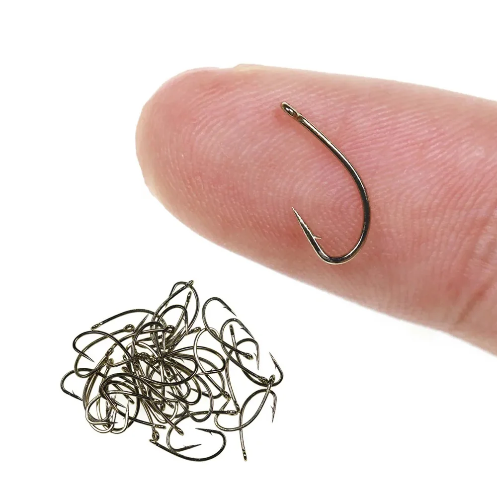 100/200 Stück # 12 ~ # 22 Fliegenfischen Trockenfliegenhaken Standard Drahtbronzierter Nymphenhaken Gebogener Haken Kleine Fliegenköder Bindematerial Image