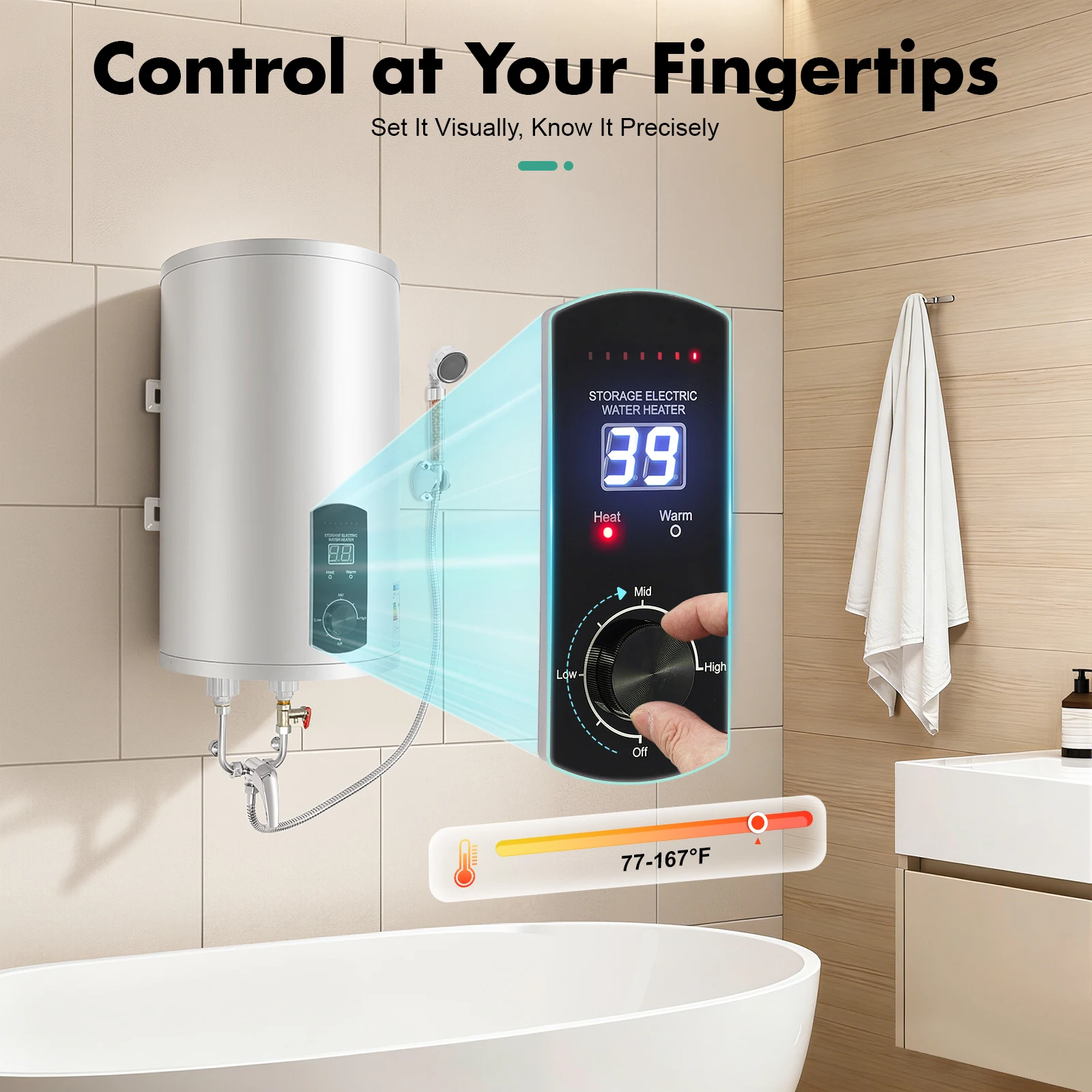 Elektrischer Tank-Warmwasserbereiter, 30 l, 6,6 Gallonen, 2000 W, mit Dusche und Wasserhahn, IPX4 wasserdicht, für Zuhause, Badezimmer, Küche Image