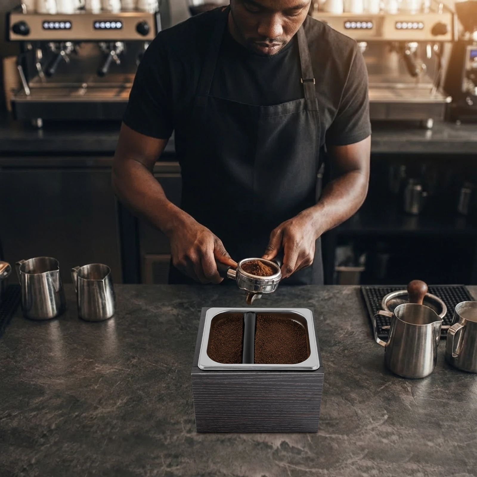 1500 ml Kaffee-Klopfbox zur Entsorgung von Espressosätzen, Espresso-Klopfbox im Barista-Stil für Zuhause/Büro/Kaffeeliefhebber