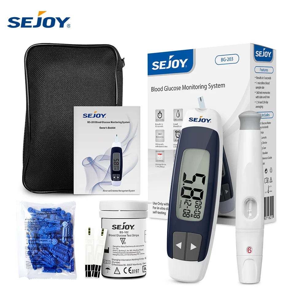 Sejoy Blutzuckermessgerät Diabetes-Testkit Diabetes-Lancetten-Maschine Glukometer mit Teststreifen Lancetten Blutzuckermessgerät Image