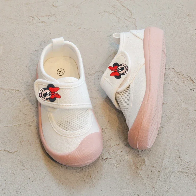 Disney Frühling Sommer Neue Mesh-Leinenschuhe Minnie Mouse Kindergarten-Schuhe mit Klettverschluss und weicher Sohle für Jungen und Mädchen von 2–8 Jahren