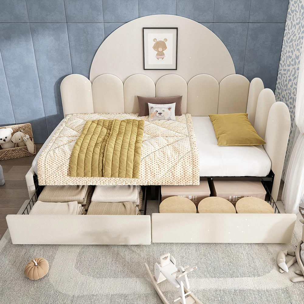 KOMHTOM Samt-Polster-Einzelbett 90x190cm, Stauraum-Schubladen + Lattenrost, Tagesbett für Jugendliche/Erwachsene (ohne Matratze) Image