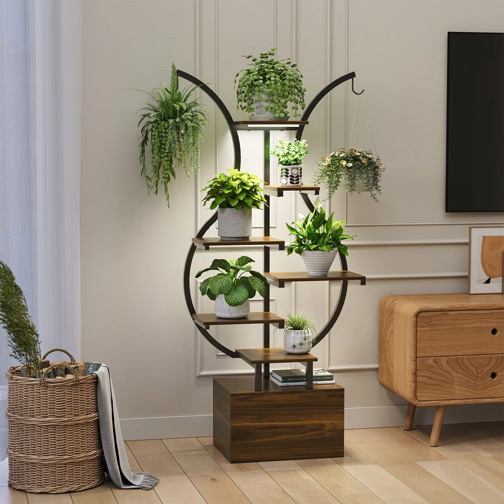 6-stufiger Pflanzenhalter mit Wachstumslichtern und Aufhängehaken, S-förmiges Regal für Pflanzen Image