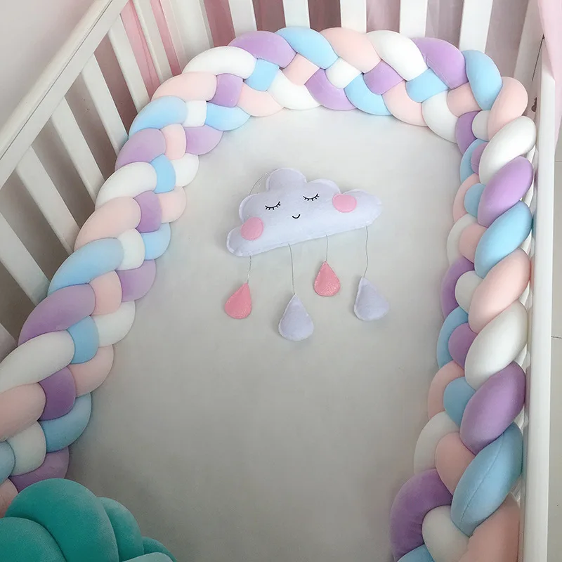 1M/2,2 M/3M Baby Braid Stoßstange für Neugeborenen Krippe Kinder Bett Schutz Baby Krippe Stoßfänger bettwäsche Sets Stoßfänger In Der Krippe Bett Bebe Image