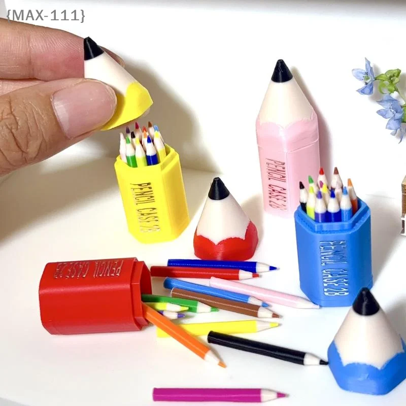 【F2-MAX111】10/12 Stück Kinder-Spielzeug für Rollenspiele, Puppenhaus-Miniatur, farbiger Stift, Mini-Bleistift, Schulbedarf, Modell, Puppenhaus-Zubehör Image