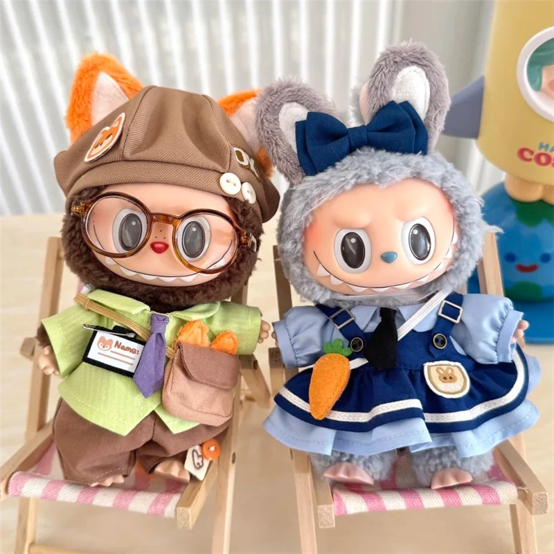 15 17 cm für Labubu Puppe Cartoon Disney Zootopia Kleidung Nick Wilde Judy Hopps Polizist Tier Outfit Kleidung Schuhe Set