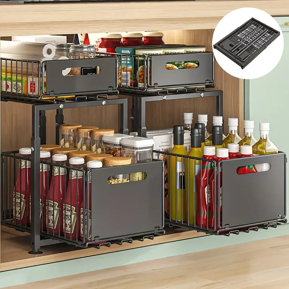 Ausziehbares Lagerregal. Ausziehbarer Schrank-Aufbewahrungskorb, stanzfreies Lagerregal mit Saugnäpfen, Gewürzregal, Besteckregal