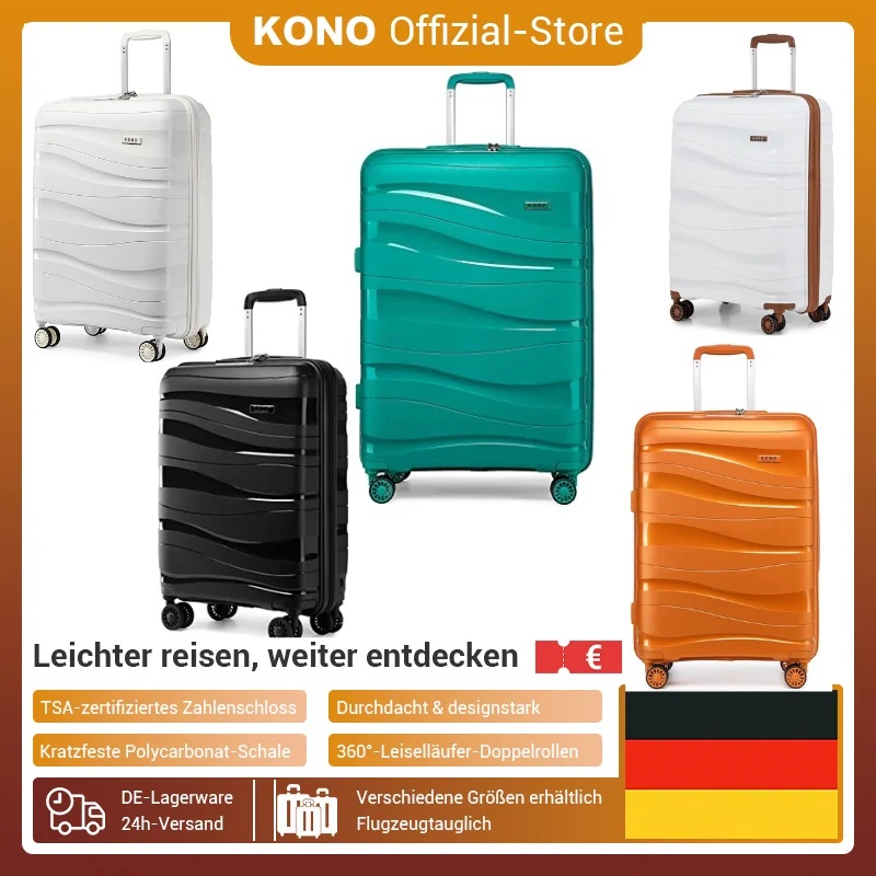KONO Koffer Leicht Hartschalenkoffer Trolley Reisekoffer mit TSA Schloss Polypropylen (M/L/XL) (2/3/4 Pcs set）