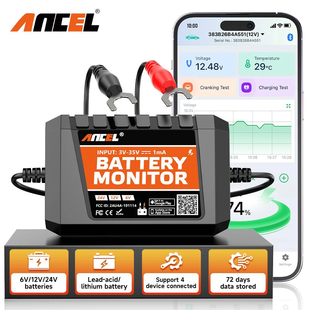 ANCEL BM300 Pro Bluetooth Auto Batterie Tester Lade Anlassen System Tester Batterie Monitor 6V 12V 24V Batterie gesundheit Analysator Image