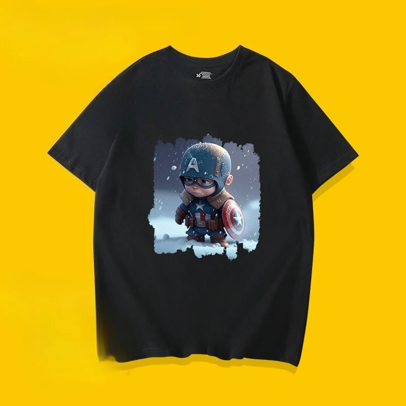Marvel Captain America Fun Cotton Cartoon Bedrucktes, modisches Eltern-Kind-Outfit, Bonbonfarbenes Familien-Outfit, Kinder-T-Shirt Image