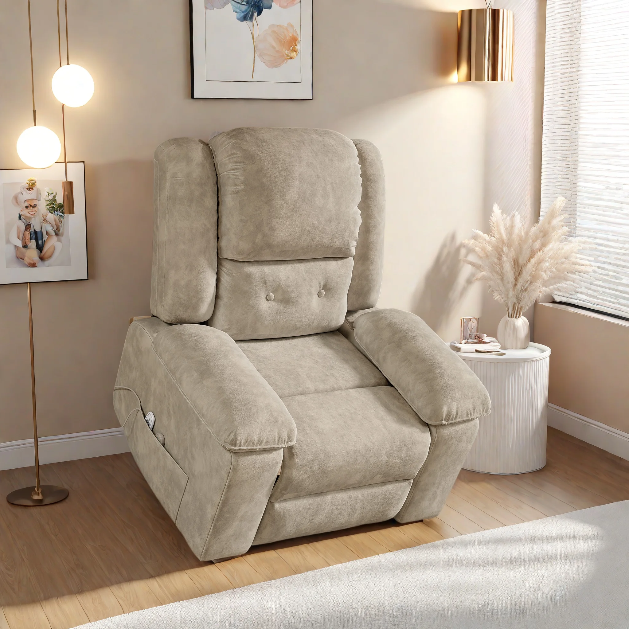 Elektrischer Relaxsessel, Fernsehsessel, Massagesessel mit Aufzug Vibration Heizung Liegefunktion, Kann Stehen, 8 Uhr Massage, Taille 2 Punkte Heizung, Vergoldungstuch, Braun