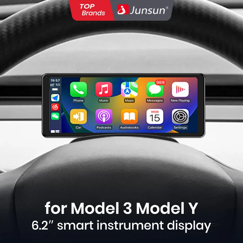 Junsun Digitales Armaturenbrett Heads Up für Tesla Model 3Y Display Carplay Android Auto 6,2 Zoll IPS-Bildschirm Auto HUD Power Speed Image