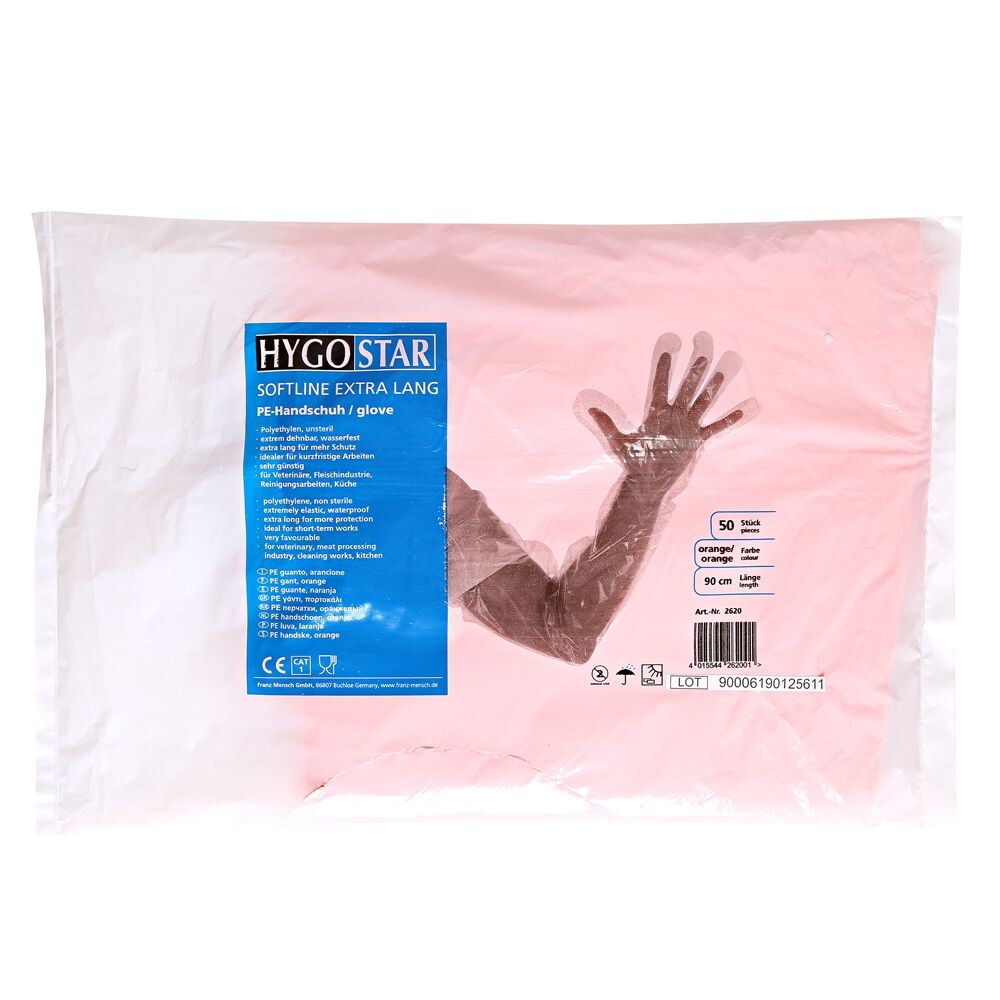 HYGOSTAR Einweghandschuhe aus LDPE Einheitsgröße "Softline Long" Orange Packung 50 Stück Image
