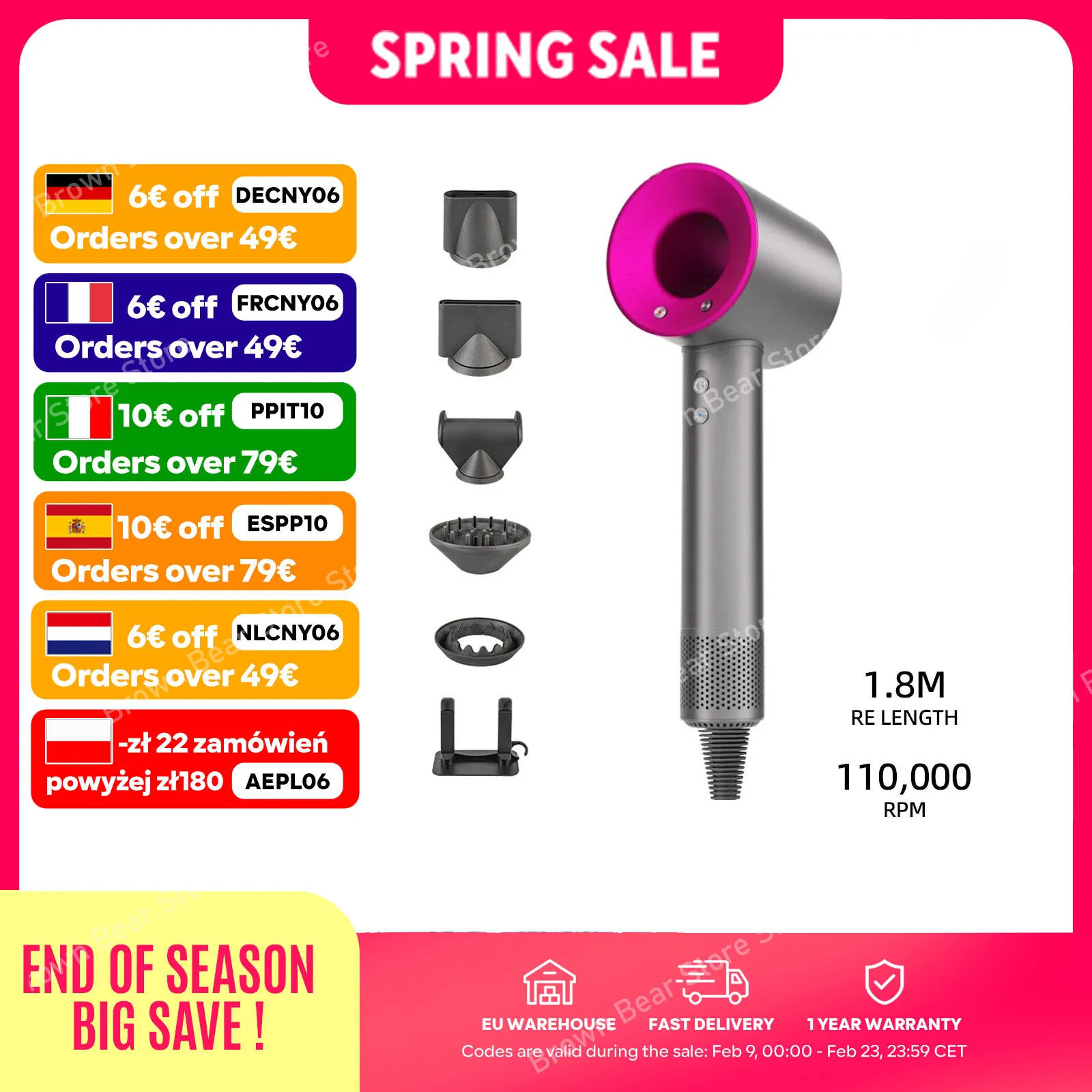 Negativ-Ionen-Haartrockner ohne Rotorblätter, hohe Leistung, leise, schnelltrocknend, tragbar für Zuhause und Reisen Image