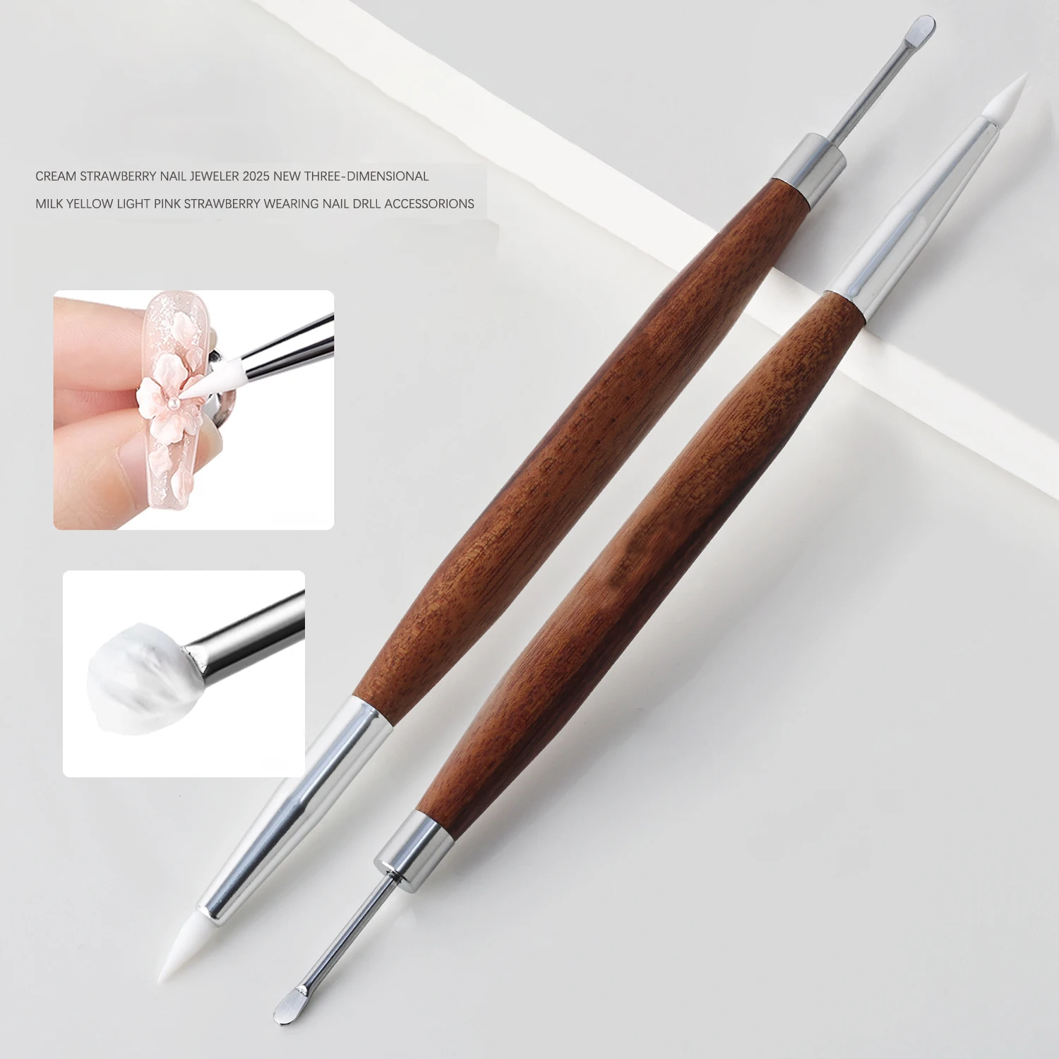 1/2 Stück Holz-Doppelkopf-Nagelkunstpinsel Silikon-Schnitzstift Nagelzubehör Blumengravur-Malstift für Nagelkunstwerkzeuge Image