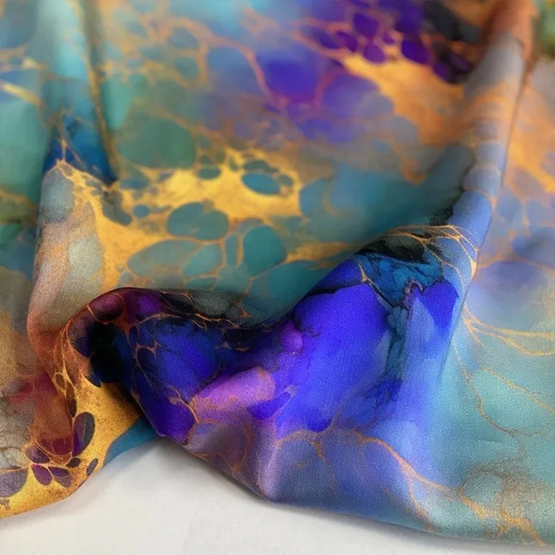 145 x 100 cm Kunstseide-Baumwollstoff, bunt, blau, Sommer, seidig weiches Material, Kleid, Qipao, Rayon, DIY, Handwerk, Nähen, Kleidungszubehör Image