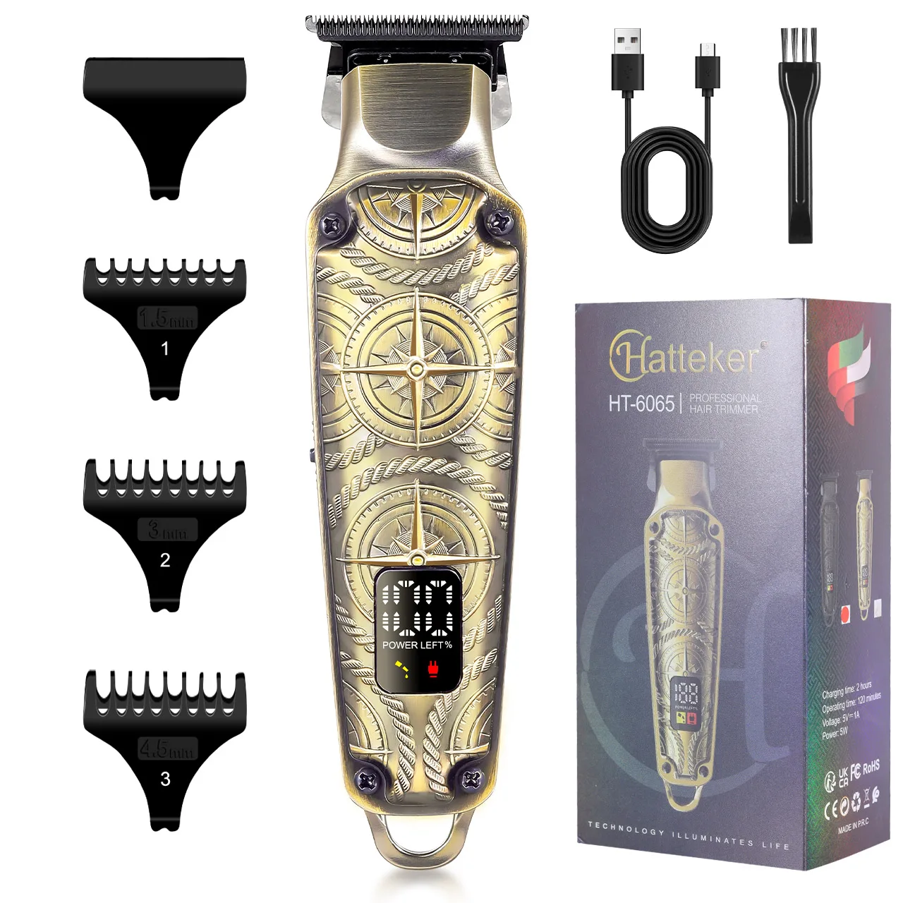 Hatteker Retro-Haarschneider für Männer USB Schnellladung 1200mAh LED-Anzeige Präzisions-Trimmer für Haarschnitte Bartpflege Image