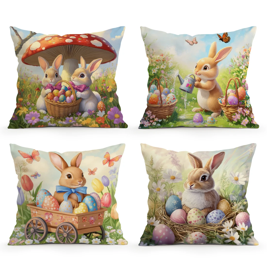 Oster-Frühlingskaninchen-Kissen, Kissenbezug aus Polyester, Dekokissen, Kissenhülle, Dekoration für Zuhause, Auto, Sofa Image