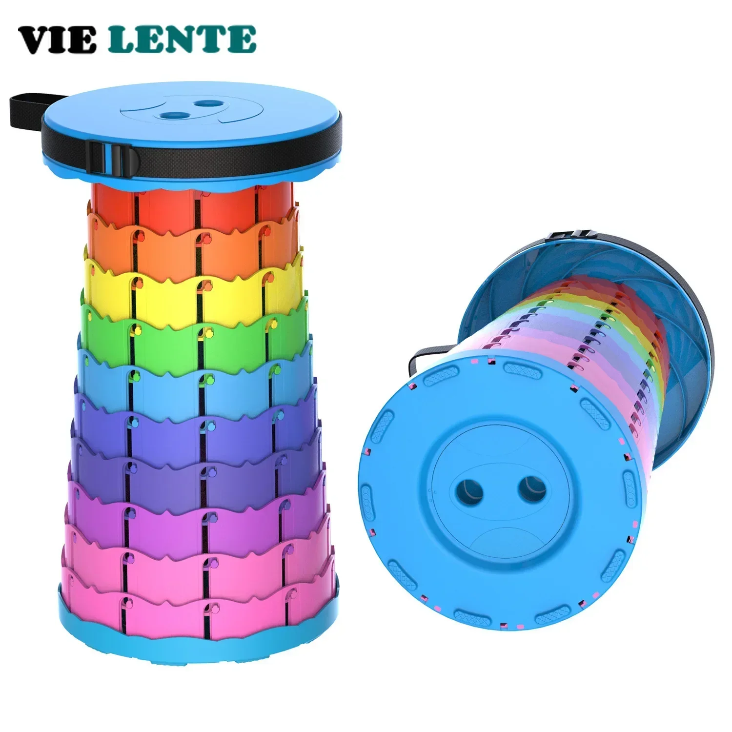 Verstärkter Reise-Klapphocker für Outdoor-Aktivitäten, Regenbogen-Design, Tragbarer Ausziehbarer Hocker für Hochgeschwindigkeitszüge und Bahnfahrten, Outdoor-Stuhl Image