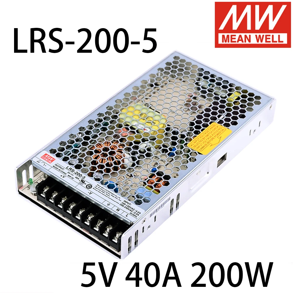 Original Mean Well LRS-200-5 Meanwell 90-132V/180-264V AC zu DC 5V 40A 200W Schaltnetzteil mit Einzelausgang Image