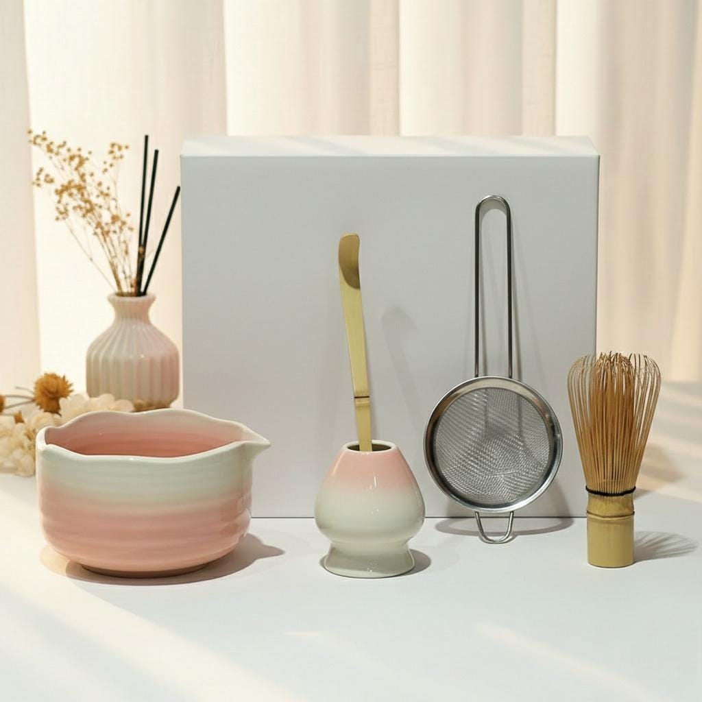 Set di ciotole per Matcha in ceramica rosa fatte a mano con set di fruste per Matcha, set per Matcha in ceramica fatto a mano, set per tè Matcha, kit