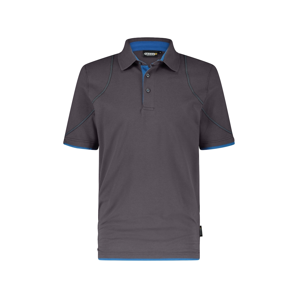 DASSY® Orbital Poloshirt, D-FX Flex, 97% Baumwolle Piqué, Strickkragen, Firmenveredelung, Art. 710011 anthrazitgrau/azurblau 3XL Image