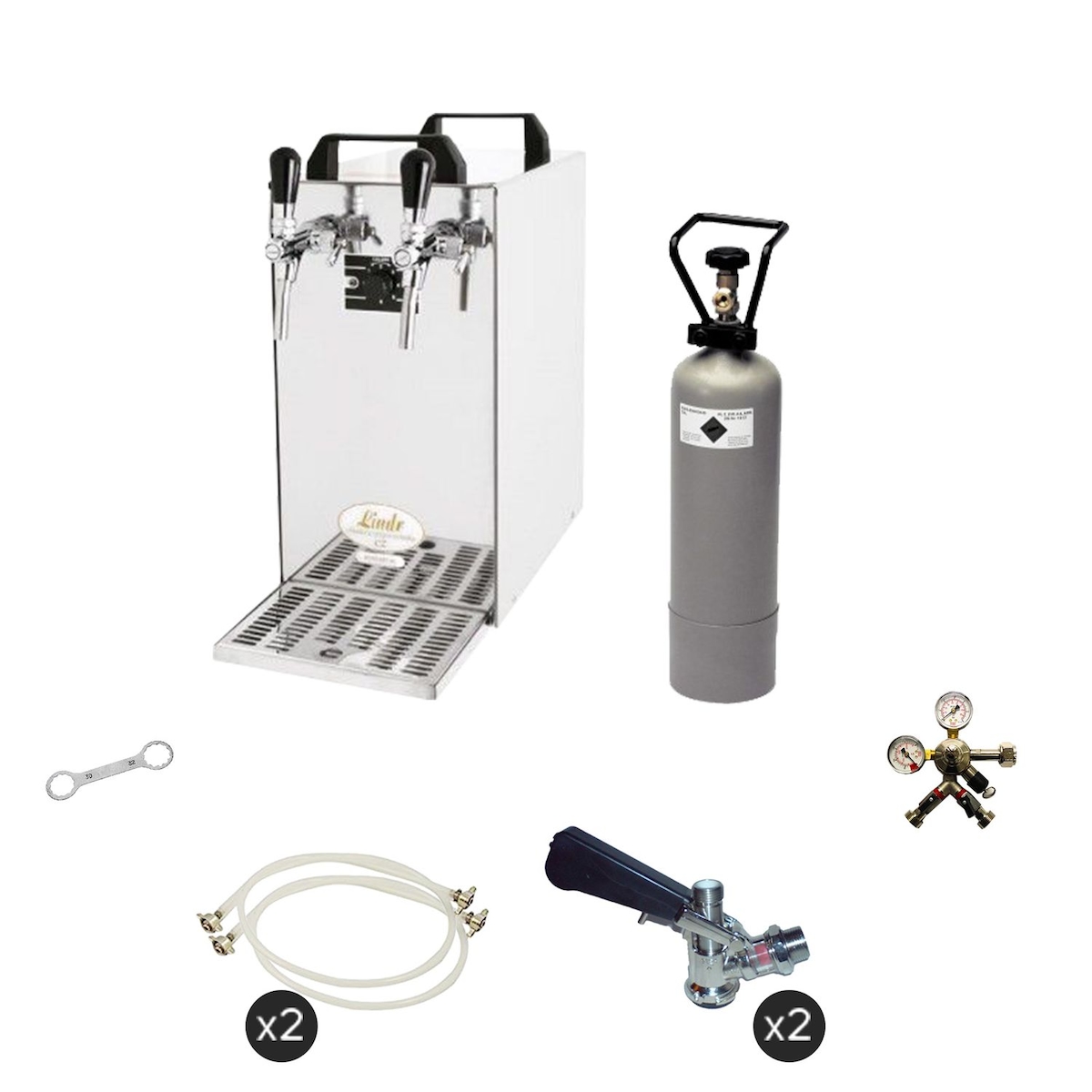 Komplett Set - Zapfanlage, Bierzapfanlage - Kontakt 40 2-leitig Trockenkühler, Durchlaufkühler 50 L/h, Zapfkopf:ohne,Zapfkopf 2:5 Liter Adapter Image