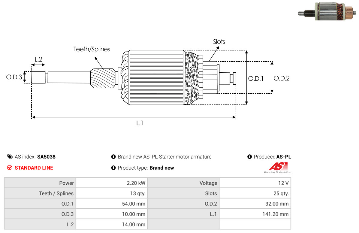 AS-PL Anker, Starter SA5038 Universal 12V 54,00mm Image