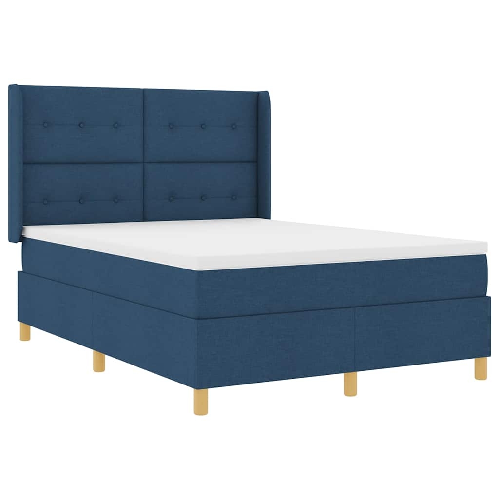 vidaXL Boxspringbett mit Matratze mit Kopfteil Blau 140 x 200 cm Stoff Image