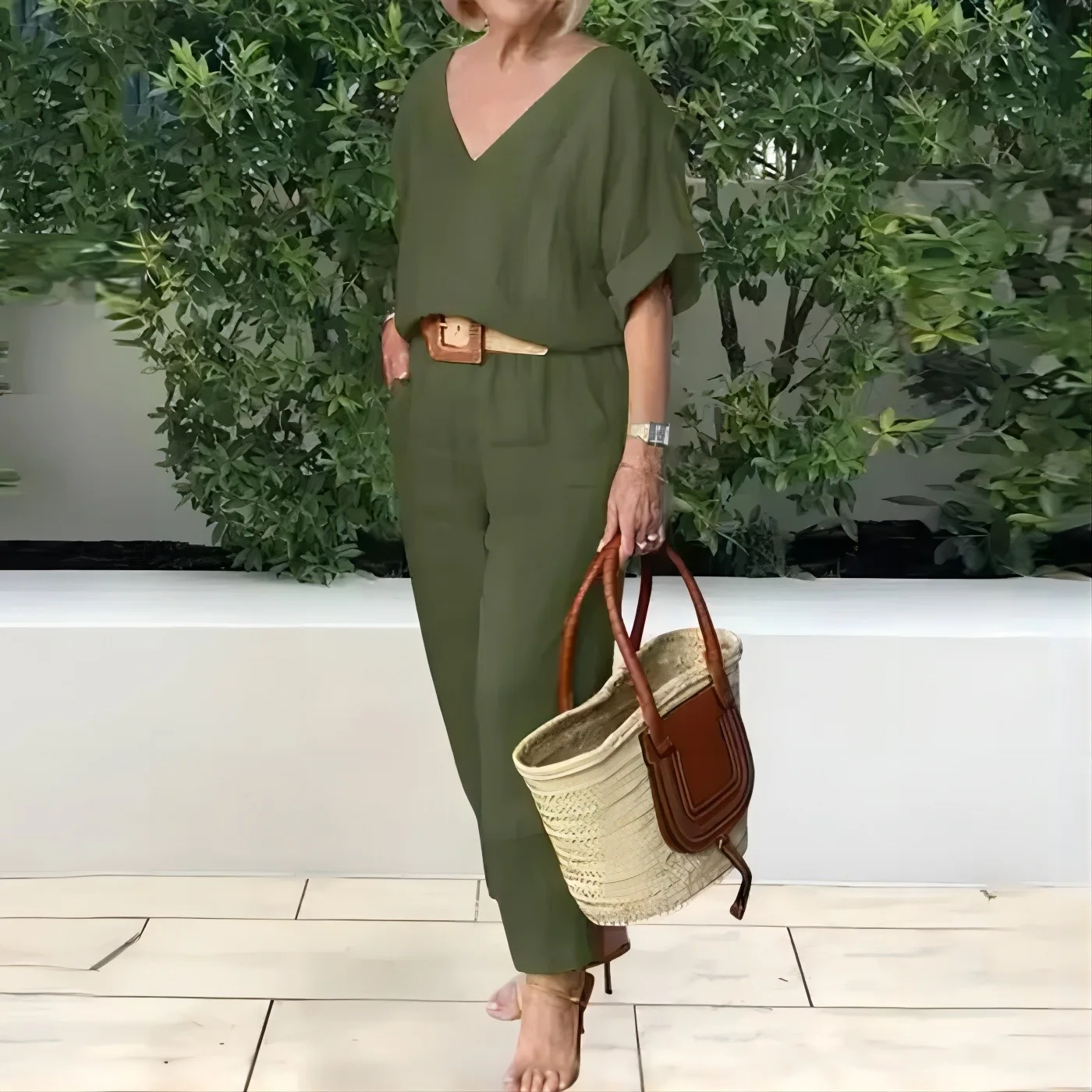 Printemps été femmes à la mode vêtements pour femmes col en v coton lin pantalons décontractés ensemble pour femmes à la mode vêtements pour femmes