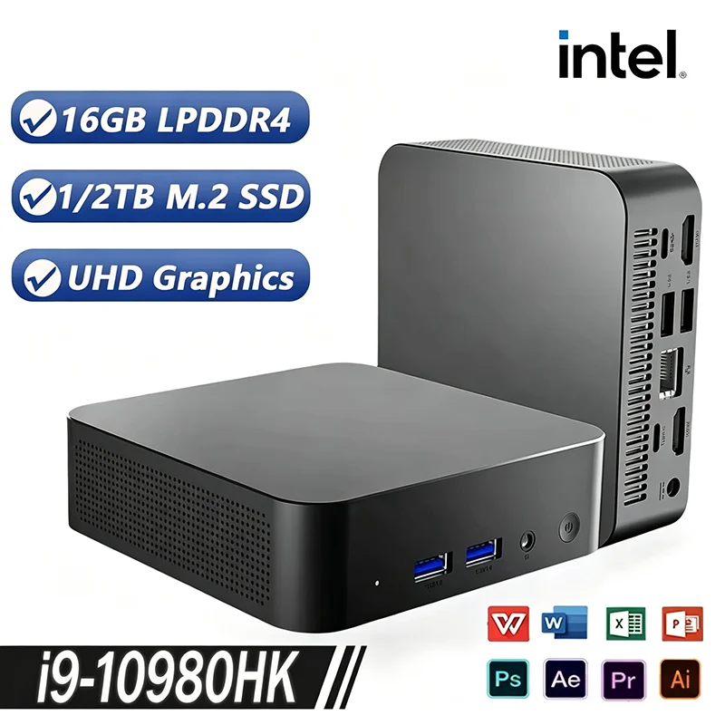 Mini PC Windows 11 Pro Intel Core I9 10980HK 16 Go DDR4 1 To SSD PC Gamer Ordinateur Double WIFI 6 BT5.2 4K HD Mini PC de jeu de bureau