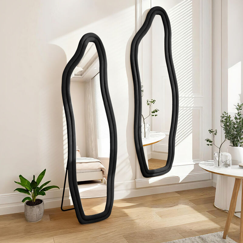Specchio, Specchio Da Terra, Specchio Grande, Specchio Da Terra Di Design - Specchio Da Camera Grande 140x45 Cm Con Cornice In Velluto, Specchio Da Parete Moderno, Nero