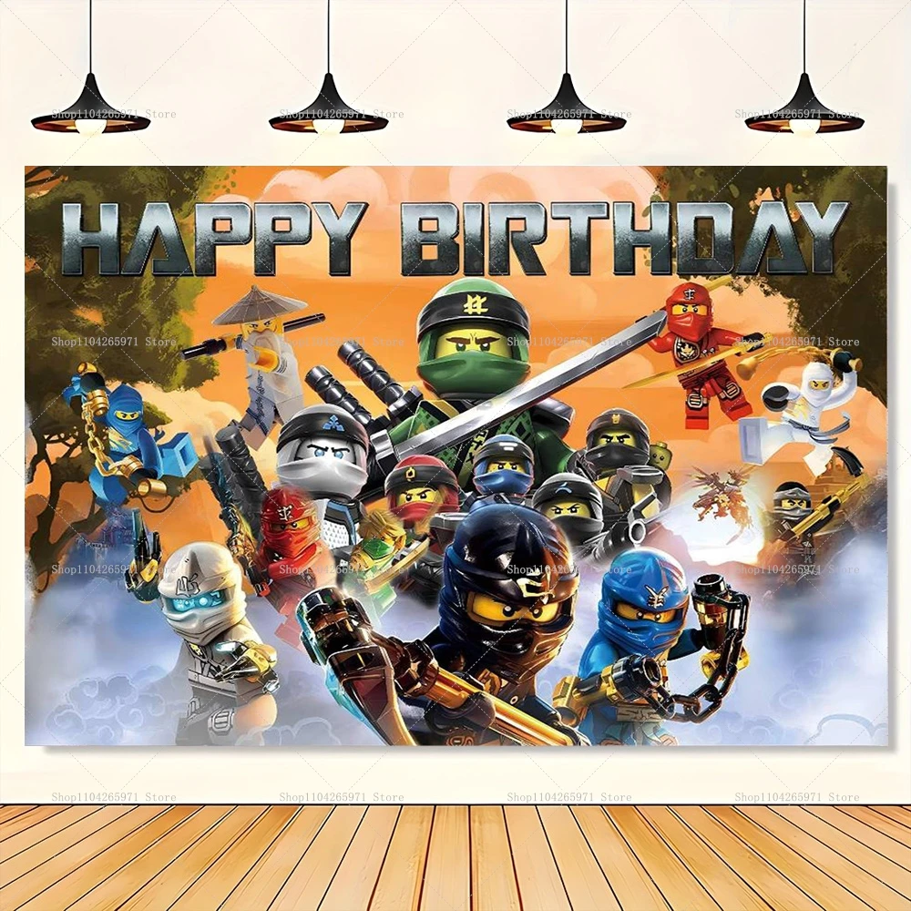 Ninjago Happy Birthday Hintergrundbanner Ninja-Krieger Cartoon-Thema Kinder Jungen Geburtstagsparty Foto-Hintergrund Deko-Zubehör Image