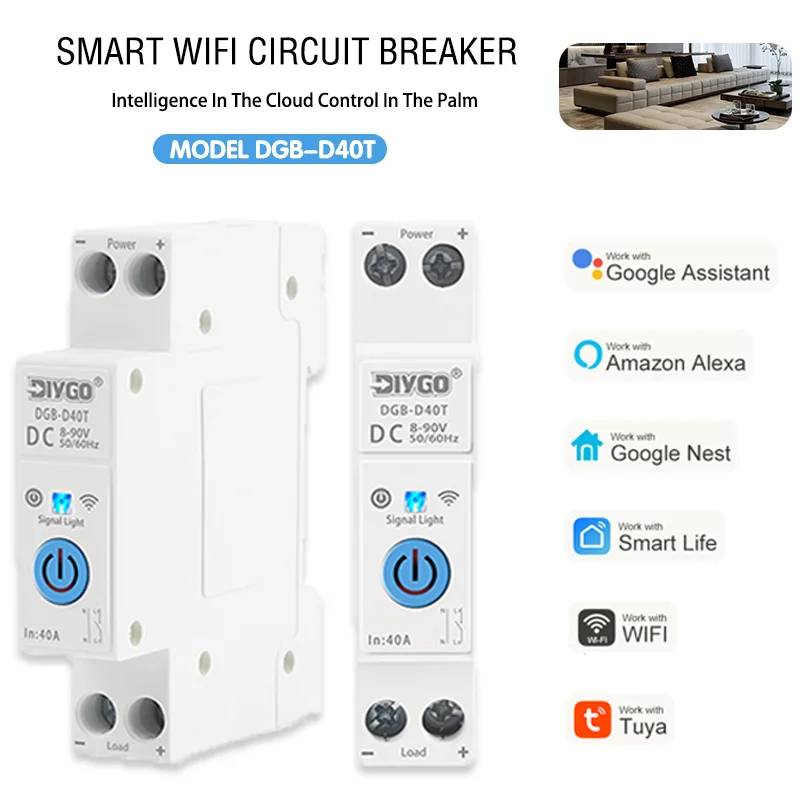 TUYA WIFI Smart DC Leistungsschalter 8-90VDC 63A Remote Ctrl Auto Timer Überlastschutz Echtzeitüberwachung PV System Alexa Image