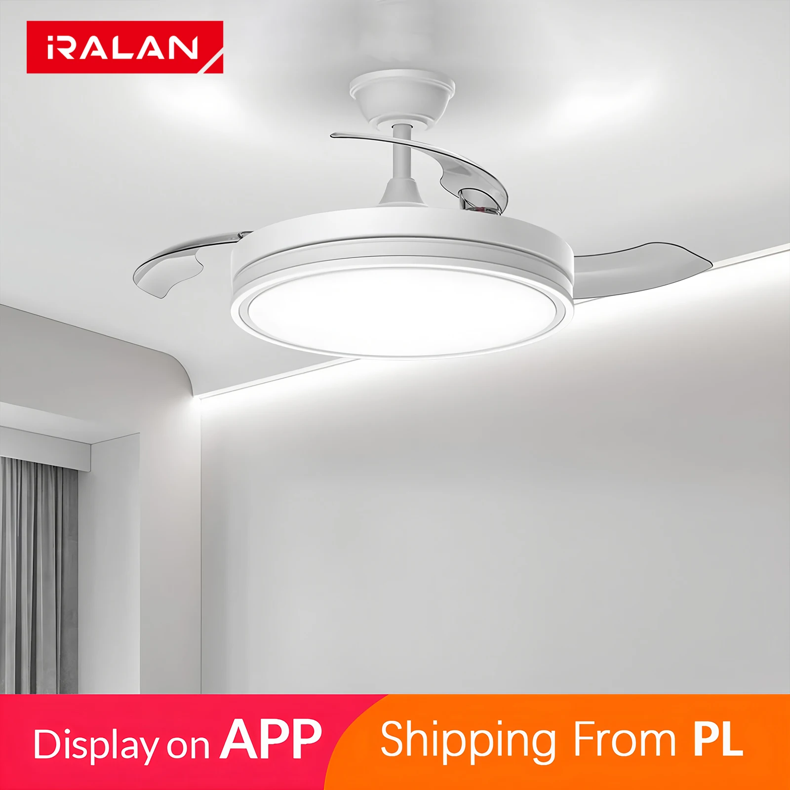 IRALAN Moderner LED-Deckenventilator mit Beleuchtung, Fernbedienung, Schlafzimmer-Dekoration, Haushaltsventilator mit Lampe, unsichtbare Flügel, leiser Ventilator