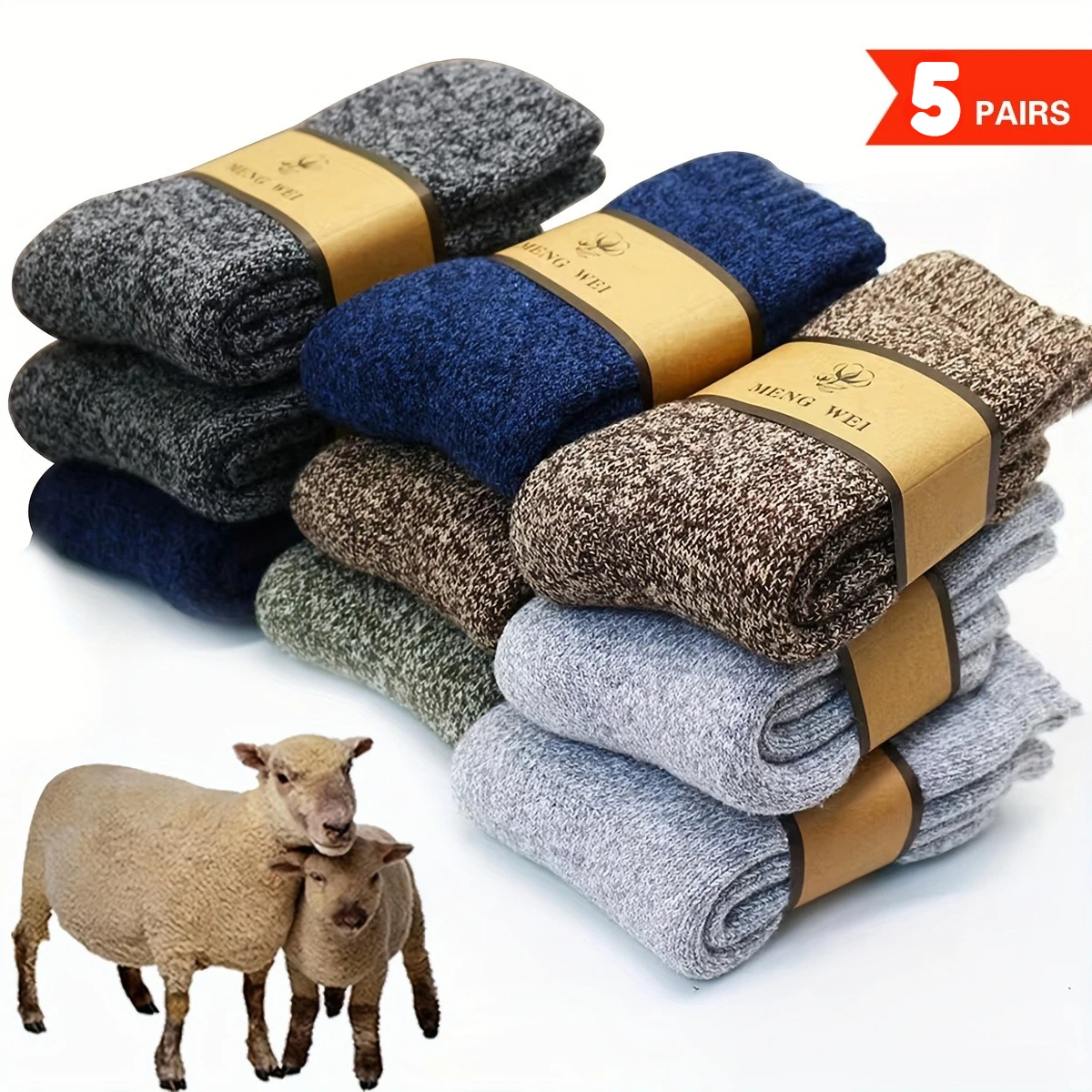 5 Paar einfarbige Mid-Tube-Socken für Herren im Winter, super dick und warm, hochwertige Harajuku-Retro-Casual-Looped-Herrensocken Image