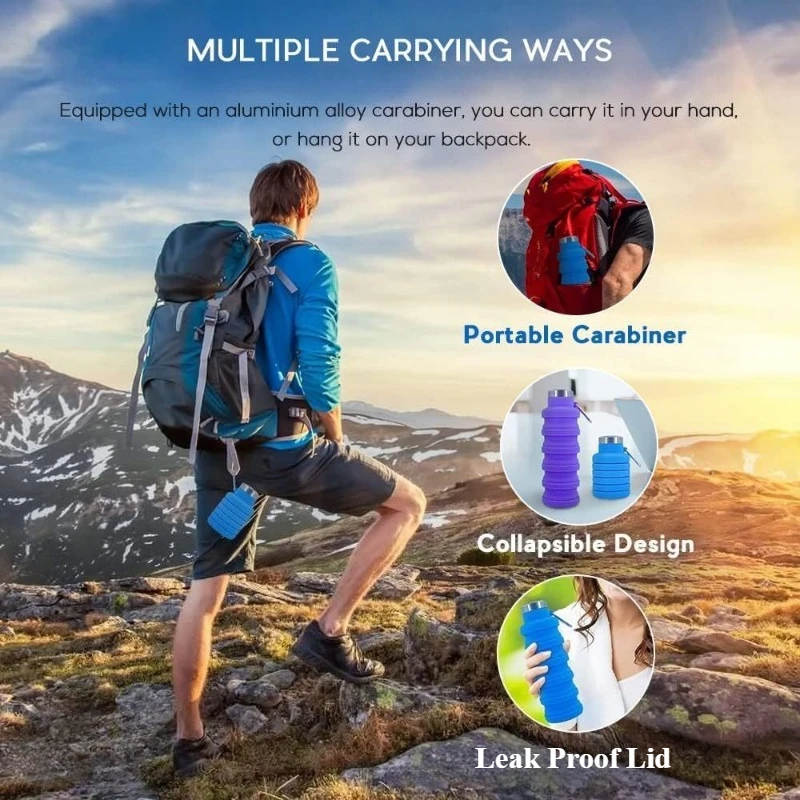 Faltbare Wasserflasche aus lebensmittelechtem Silikon, kreativ und tragbar, geeignet für Outdoor-Sportarten, leicht, einfach zu falten Image