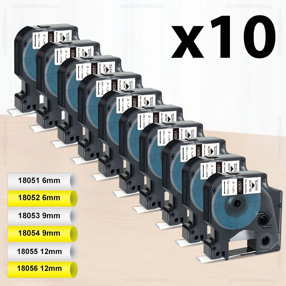 5/10 Stück 18051 kompatibel für Dymo 6/9/12/19/24 mm Rhino-Schrumpfschlauch 18055 18056 18052 18053 18054 für Rhino 4200 5200 Drucker Image