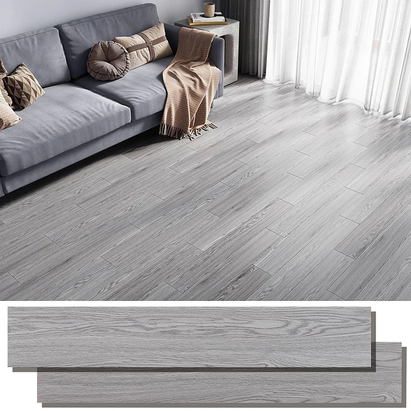 36-teiliger Selbstklebender Holzmaserung-Boden-Wandaufkleber Moderner Stil PVC Wohnzimmer Toilette Küche Heim Bodendekoration Wasserdichter Aufkleber Image