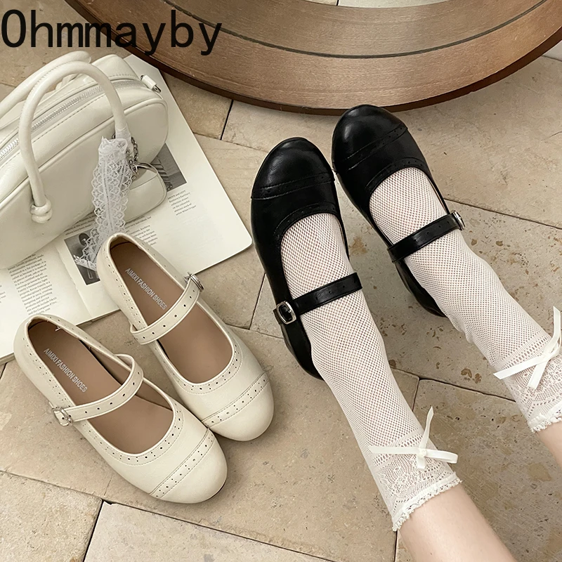 Frühjahr Damen Mary Jane Schuhe Mode Runde Zehenpartie Flache Schuhe Elegante Damenschuhe mit Innerer Erhöhung Lederkleidschuhe
