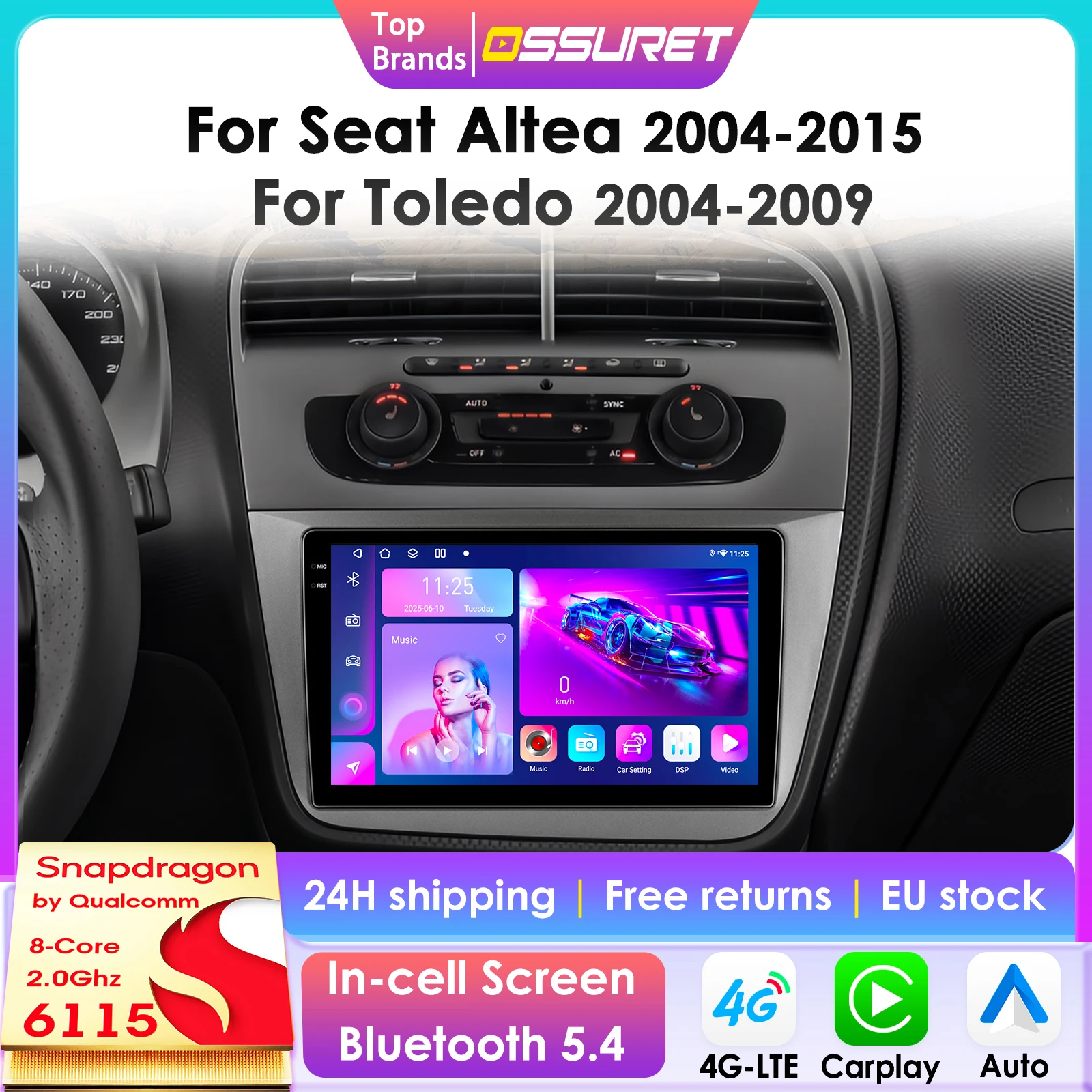 9'' 360-Grad-Kamera Android 14 Autoradio für Seat Altea 2004-2015 für Toledo 2004-2009 Auto-Multimedia-Player CarPlay Android Auto 6115 Image