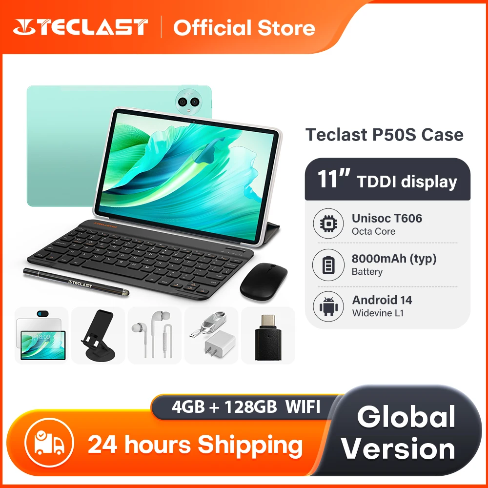 Teclast P50S Hülle Tablets 11-Zoll-Display Unisoc T606 8-Core Max 10 GB RAM 128 GB ROM 8000 mAh Akku Android 14 Wifi Metall Unibdy Image