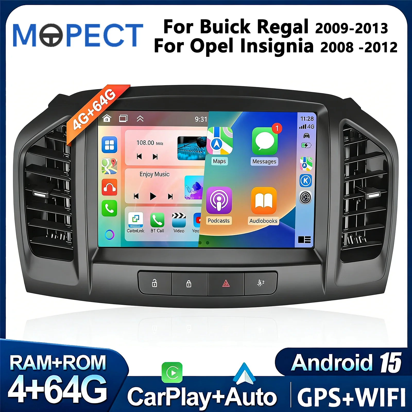 MOPECT Autoradio Carplay Android 15 Für Opel Insignia 2008 - 2012 Für Buick Regal 2009 - 2013 Navigation GPS Stereo Wifi 2din Image